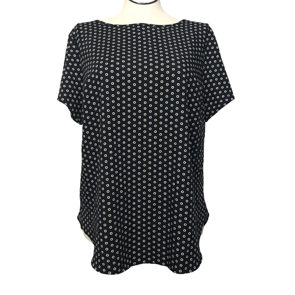 Ava & Viv Back Button Up Top Women’s Size X (XL-1X) Black/Beige Boat Neck Hi-Low